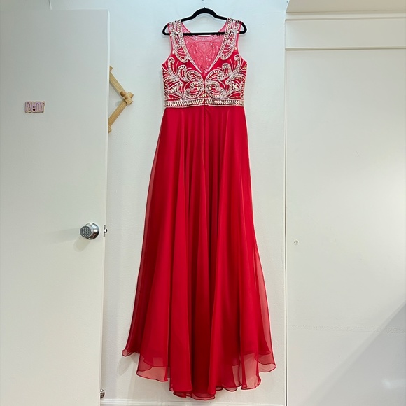 Mac Duggal 65489 Embellished Beaded Bodice Chiffon Gown